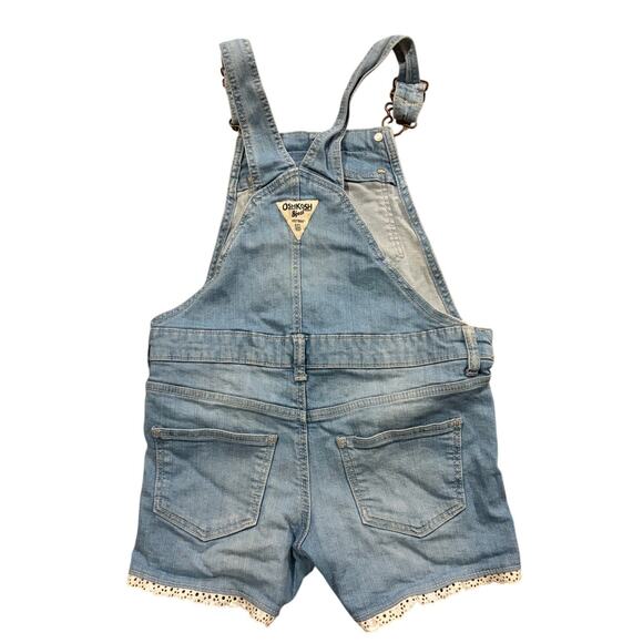 OshKosh B'gosh Girls Denim Lace Trim Shortalls Overalls Size 56 - Picture 2 of 5